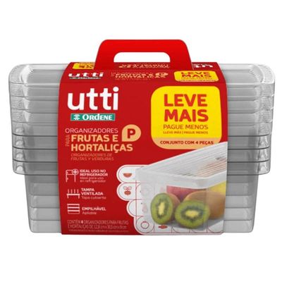 Conjunto 4 Potes Organizadores de Geladeira com Tampa Plásti
