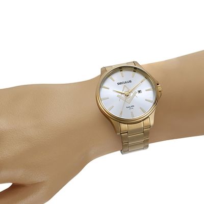 Relógio Seculus Masculino Dourado Maçonaria 44116GPSVDA1
