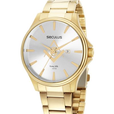 Relógio Seculus Masculino Dourado Maçonaria 44116GPSVDA1