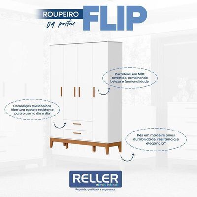 Guarda Roupa Infantil Flip 4 Portas Branco Acetinado - Reller