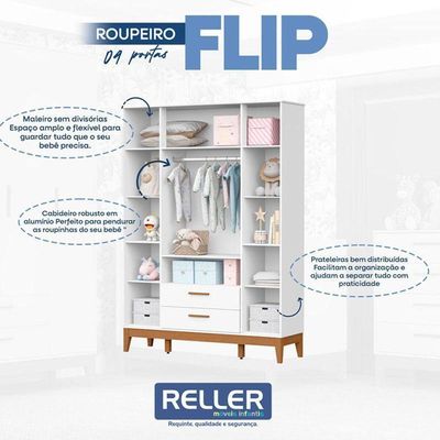 Guarda Roupa Infantil Flip 4 Portas Branco Acetinado - Reller