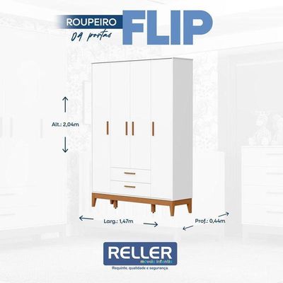 Guarda Roupa Infantil Flip 4 Portas Branco Acetinado - Reller