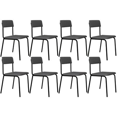 Kit 08 Cadeiras Estofada Para Sala De Jantar Sense Preto C01 Linho Cinza Claro - Lyam Decor