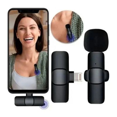 Microfone De Lapela Condensador Sem Fio Celular Ios Gravacao Live 20m Iphone Ipad Lightning Profissional