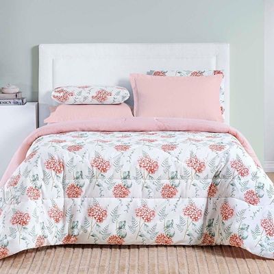 Edredom Cobertor Casa Scarpa Maris King Percalle 200 Fios Estampado Floral Hortênsia Salmão