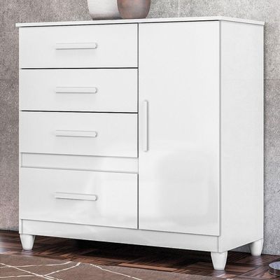 Comoda Venus 4 Gavetas 1 Porta Com Pes 98 Cm Branco Flex Moval Branco Flex