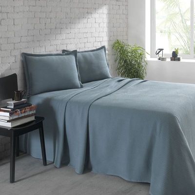 Colcha Queen 3 Peças Algodão Piquet Favo Dohler Azul