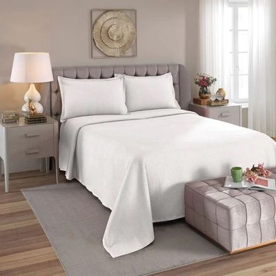 Colcha King 3 Peças Algodão Piquet Favo Dohler Branco