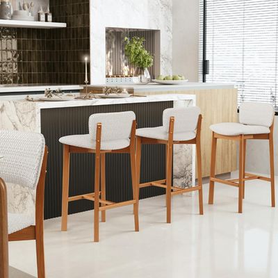 Banqueta Alta Para Cozinha Sala de Jantar Bar Dara L02 Bouclê Cru - Lyam Decor