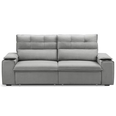 Sofá Retrátil Reclinável Para Sala 3 Lugares 245cm Gordon F04 Veludo Cinza Claro - Lyam Decor