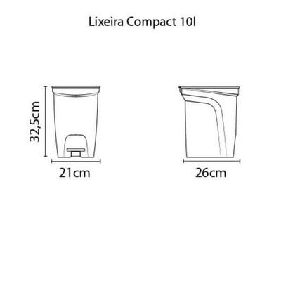 Lixeira Tramontina Compact Pedal Cinza Com Haste Em Aço Galvanizado 10 L