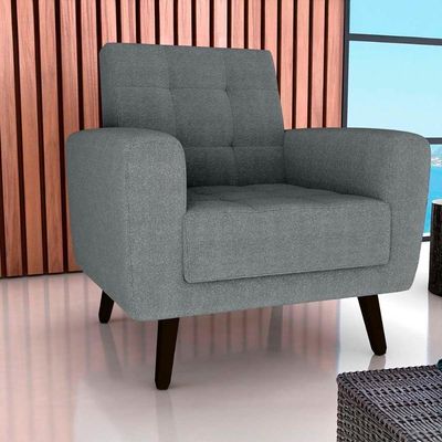 Poltrona Para Descanço Com Pés De Madeira Livia Matrix Boucle Cinza