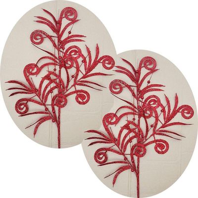 Plantas Folhas Enfeite Natal Gliter Vermelho 70cm Kit 12pçs