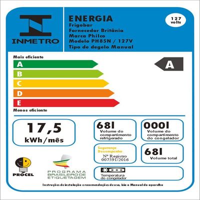 Frigobar Philco 68 Litros Porta Reversível PFG85B 220V