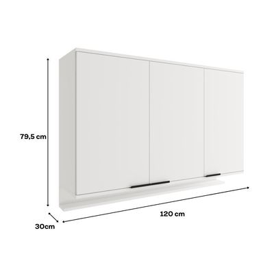 Armário Aéreo De Cozinha Miami 1200mm 3 Portas C Porta Temperos Carraro Branco