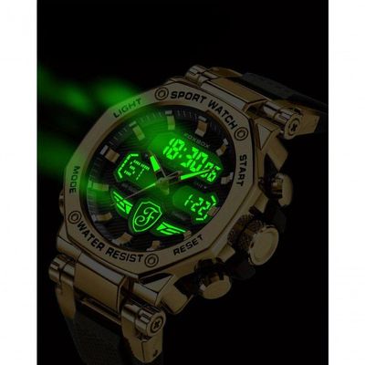 Relógio Masculino Display Luminoso Multifuncional Esportivo Pulseira De Silicone Dourado