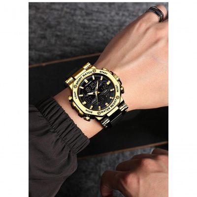 Relógio Masculino Display Luminoso Multifuncional Esportivo Pulseira De Silicone Dourado