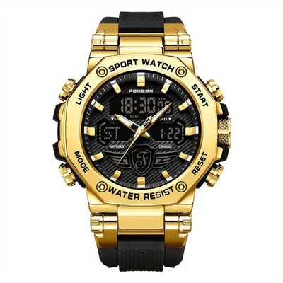 Relógio Masculino Display Luminoso Multifuncional Esportivo Pulseira De Silicone Dourado