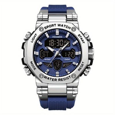 Relógio Masculino Display Luminoso Multifuncional Esportivo Pulseira De Silicone Azul Prata