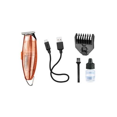 Maquina Cabelo Barba Laranja Transparente Com Bateria Recarregavel Kemei