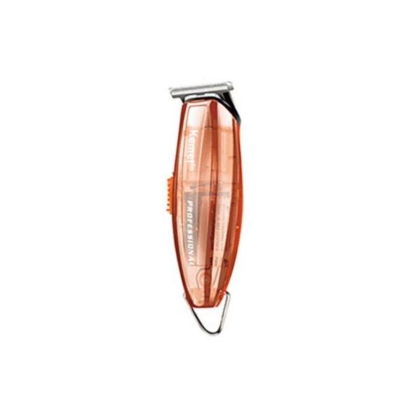 Maquina Cabelo Barba Laranja Transparente Com Bateria Recarregavel Kemei