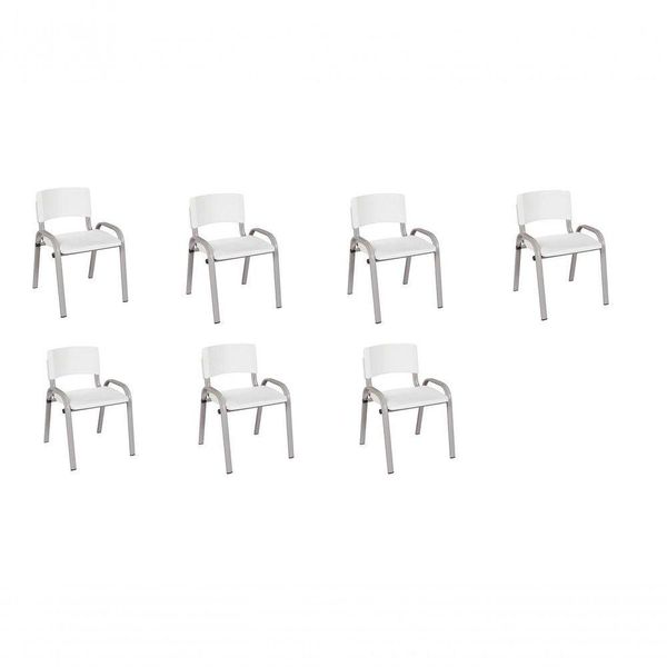 Kit 7 Cadeiras Infantil Iso, Escola, Base Cinza- Branco
