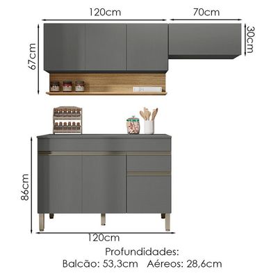 Cozinha Modulada 3 Pecas Balcao Com Tampo Line Ktp Gris Cp Freijo