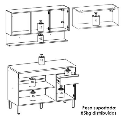 Cozinha Modulada 3 Pecas Balcao Com Tampo Line Ktp Gris Cp Freijo