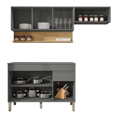 Cozinha Modulada 3 Pecas Balcao Com Tampo Line Ktp Gris Cp Freijo