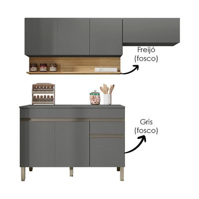 Cozinha Modulada 3 Pecas Balcao Com Tampo Line Ktp Gris Cp Freijo