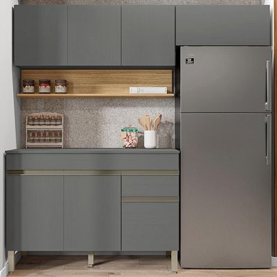 Cozinha Modulada 3 Pecas Balcao Com Tampo Line Ktp Gris Cp Freijo