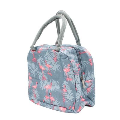 Bolsa Marmita Lancheira Termica Estampada Trabalho Faculdade Flamingos Cinza