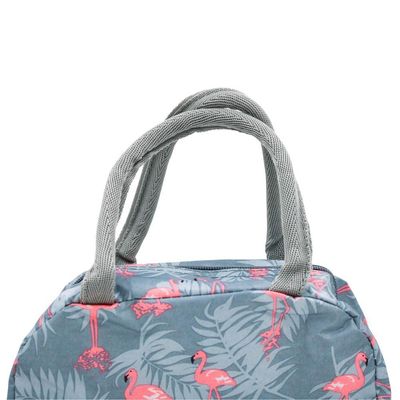 Bolsa Marmita Lancheira Termica Estampada Trabalho Faculdade Flamingos Cinza