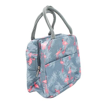 Bolsa Marmita Lancheira Termica Estampada Trabalho Faculdade Flamingos Cinza