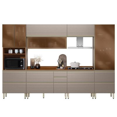 Cozinha Modulada Proença 6 Peças Com Paneleiro 1 Forno E Balcão 80cm Nogueira Touch/Nude Prime Tx - Demartêz
