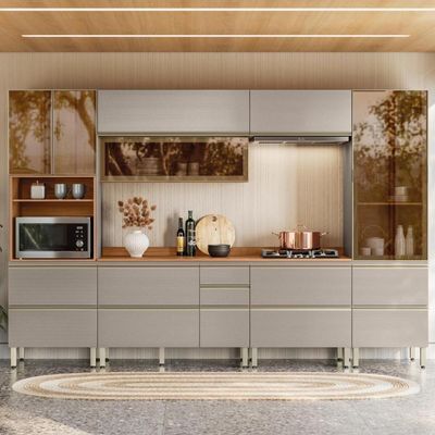 Cozinha Modulada Proença 6 Peças Com Paneleiro 1 Forno E Balcão 80cm Nogueira Touch/Nude Prime Tx - Demartêz