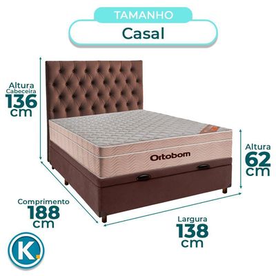 Conjunto Cama Box Bau Marrom Casal + Colchão Molas Ensacadas Airtech Ortobom + Cabeceira