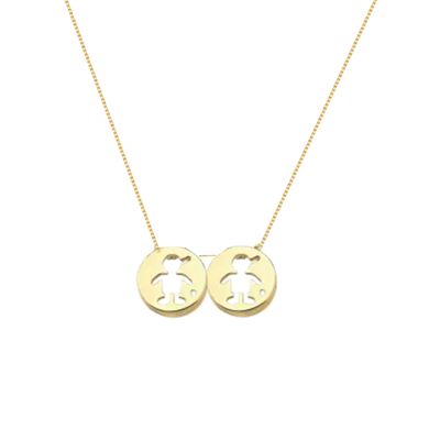 Colar com pingentes Filhos dois meninos com zirconia banhado Ouro