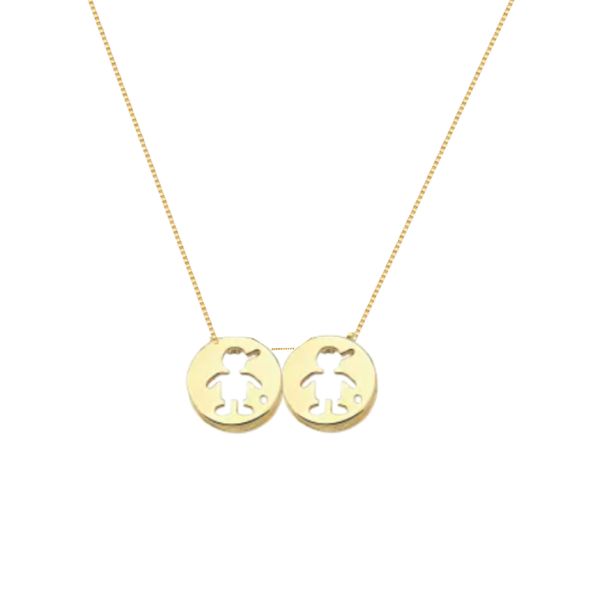 Colar com pingentes Filhos dois meninos com zirconia banhado Ouro