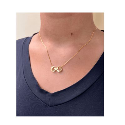 Colar com pingentes Filhos dois meninos com zirconia banhado Ouro