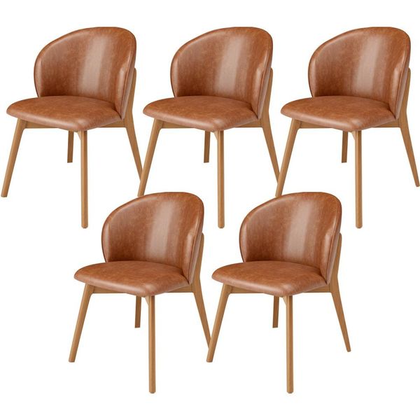 Kit 05 Cadeiras de Jantar e Estar Living Estofada Mia L02 Couríssimo Camel - Lyam Decor