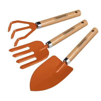 Jogo para Jardinagem Tramontina Peças Metalicas com Cabo de Madeira 3 Peças