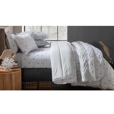 Jogo de Cama Duplo Queen 4 Peças Percal 180 Fios Náutico Sonhare Prata