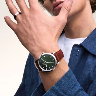 Relógio Masculino Couro Marrom Analógico Casual Elegante