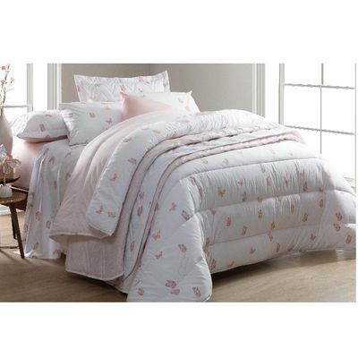 Jogo de Cama Duplo Queen 4 Peças Percal 180 Fios Borboleta Sonhare Prata