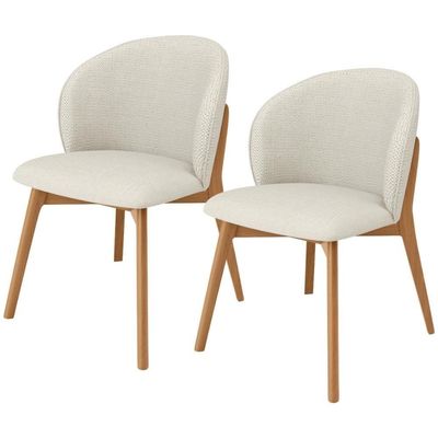 Kit 02 Cadeiras De Jantar E Estar Living Estofada Mia L02 Linho Champagne - Lyam Decor