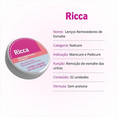 Ricca Lenço Umedecido Removedor De Esmalte 32un