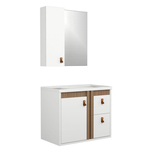 Gabinete Para Banheiro Olivia 60cm Suspenso Branco/jequitibá