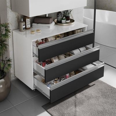 Gabinete Banheiro Rodinhas Joia 80cm 03 Gavetas Branco Preto