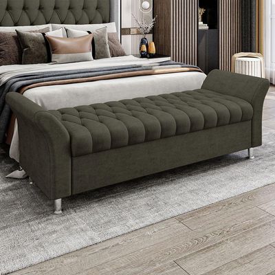 Recamier Puff Estofado Casal 140 Cm ágata Veludo Marrom